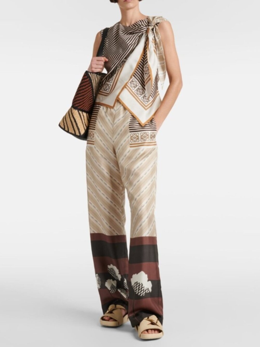 LOEWE X PAULA'S IBIZA MULTI-PRINTED LAYERED SCARF TIE TOP & PANT SET - Picture 1 of 6